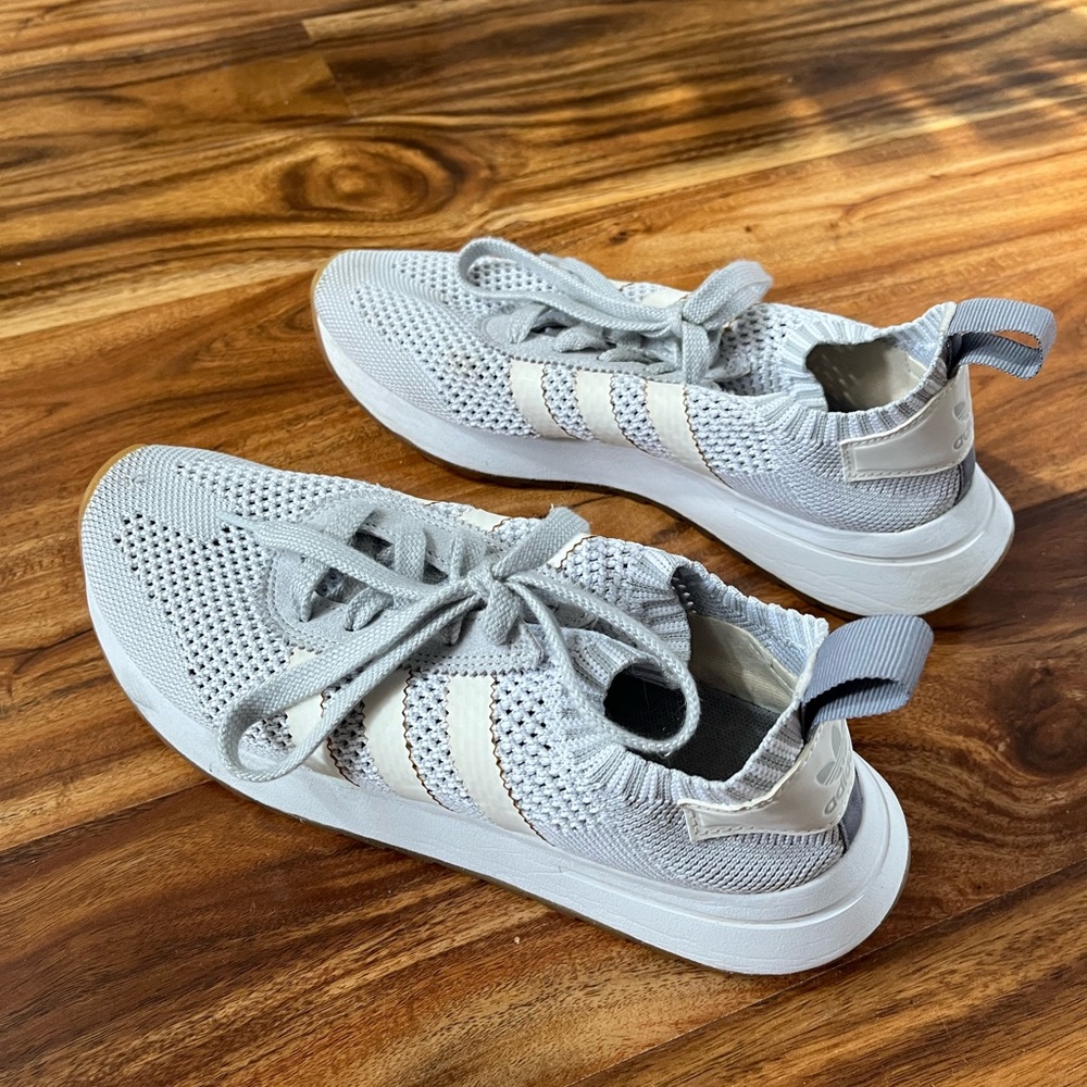 adidas White Knit Slip-On Sneakers with Laces